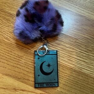 Purple Fur Keychain with Tarot Card Charm